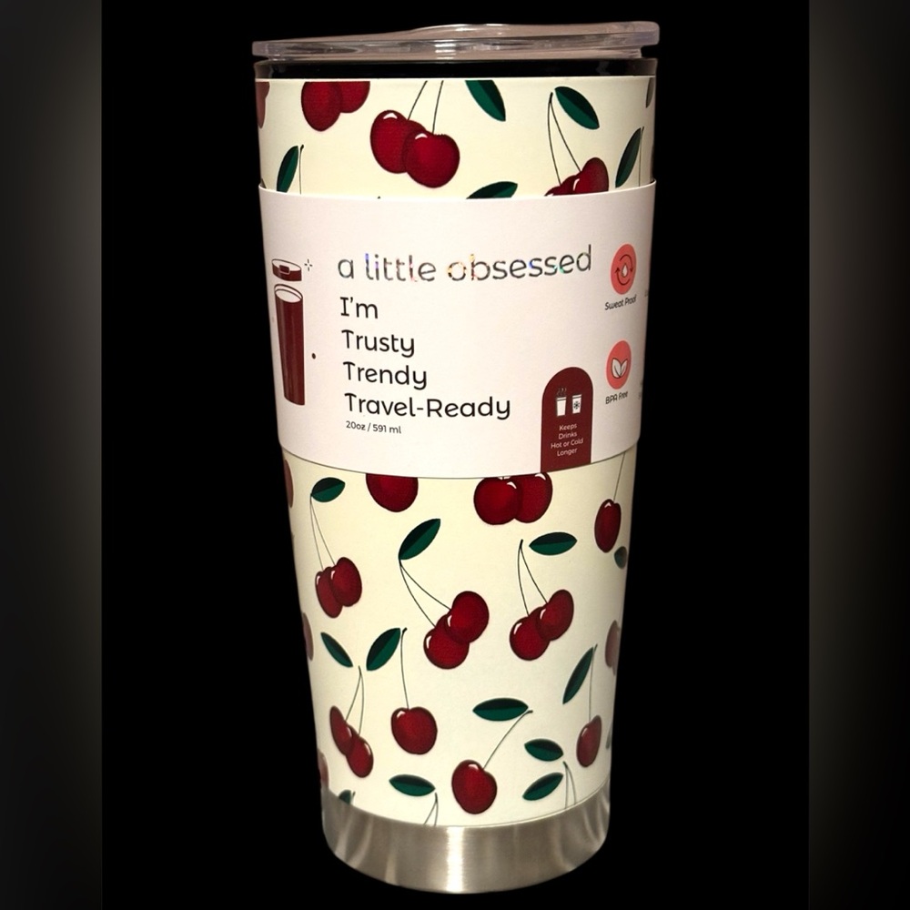Cream Cherry Travel Tumbler – Insulated Water Bottle